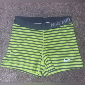 Nike Pro Lime- Neon green and black  Striped Shorts Med